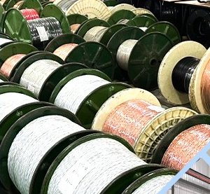 Battery cable stock on reels ready for cutting